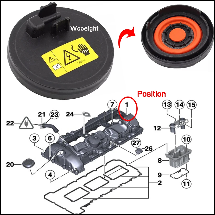 Wooeight Engine Cylinder Head Valve Cover 11127570292 For BMW X1 X3 X4 X5 X6 xDrive 335i 435i 535i 640i 740i 740Li ActiveHybrid (6)