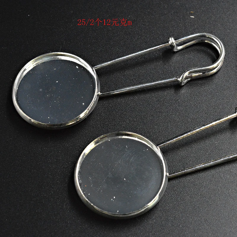 

FLTMRH 2pcs 25mm New Fashion Inner Size Bright Silver Plated Brooch Pin Simple Style Cabochon Base Setting Pendant