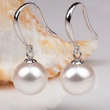 Ry00228 ОГРОМНЫЙ 10-11 ММ ПРИРОДНЫЙ ЮЖНОГО МОРЯ НЕПОДДЕЛЬНОЙ БЕЛОЙ ЖЕМЧУЖНОЙ СЕРЕЖКОЙ ХОРОШИЙ БЛЕСК AA