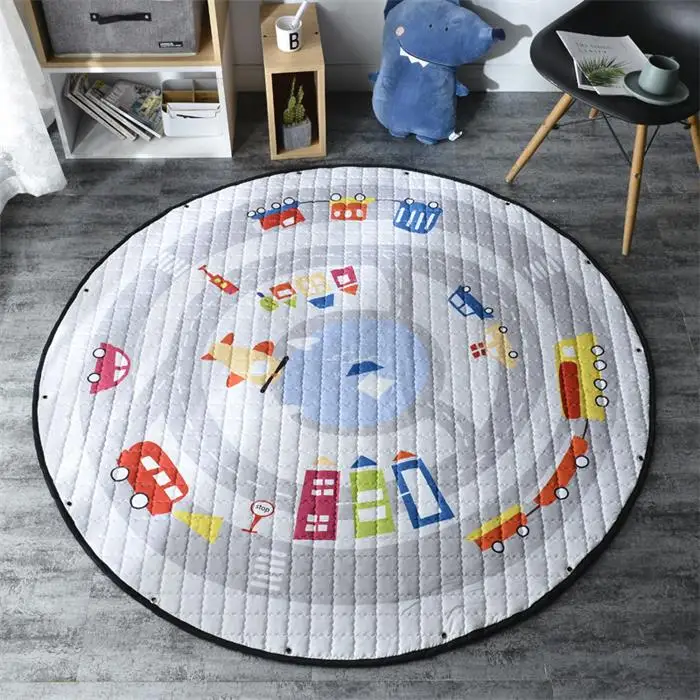 Nordic Round Animals Baby Padded Play Mats Crawling Floor Quilted Mat Teepee Tent Mat Carpet Storage Bag 59" diameter - Цвет: Зеленый