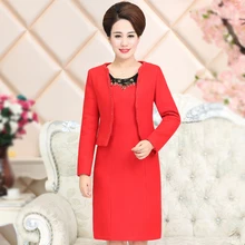 Высокое качество,, новое осенне-зимнее женское платье, для мамы, свадьбы, среднего возраста, женская одежда, плюс размер, костюм, красный