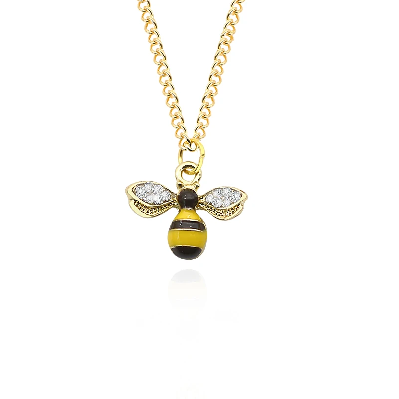Trendy Golden Bee Pendant Necklace Rhinestone Animal Wings Necklaces