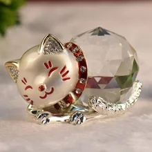Металлический кристалл кошка талисман ремесла миниатюрный стеклянный сувенир статуя животного подарок кошка китайский счастливый Кот домашнее свадебное украшение Decora