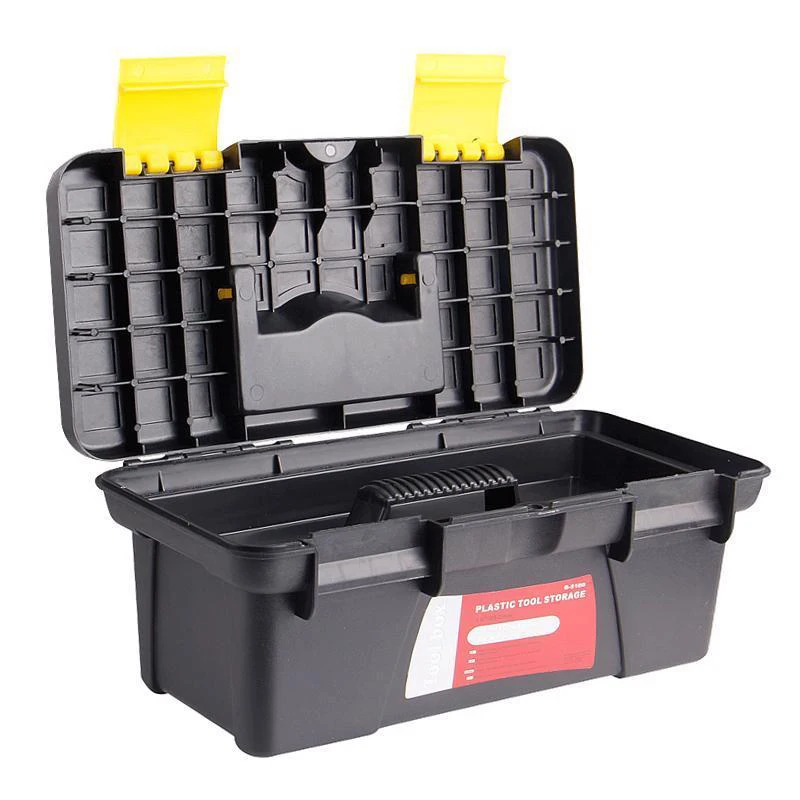 

Multifunction Tool Box Storing Box Two-layer Black Plastic PP Box Portable Fittings Box For The Vehicular Red and Yellow Lock