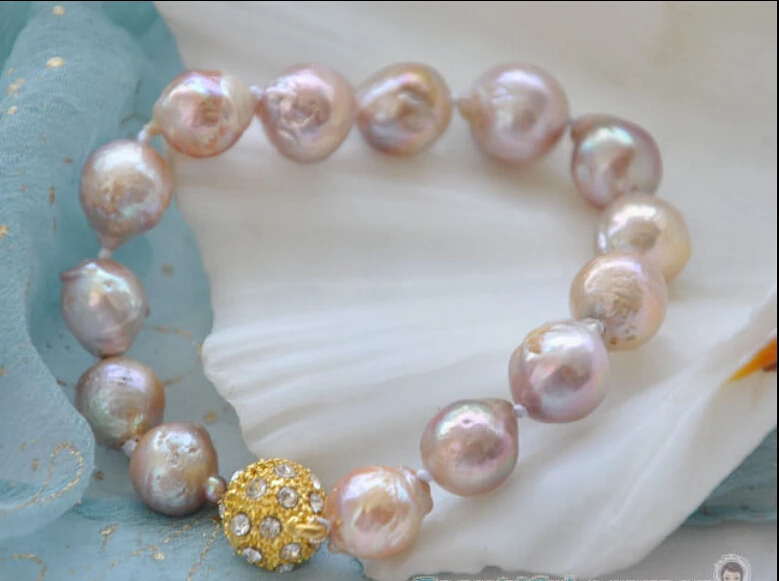 

Free shipping@@@@@BW1406 8" 13mm LAVENDER almost round KESHI REBORN PEARL bracelet