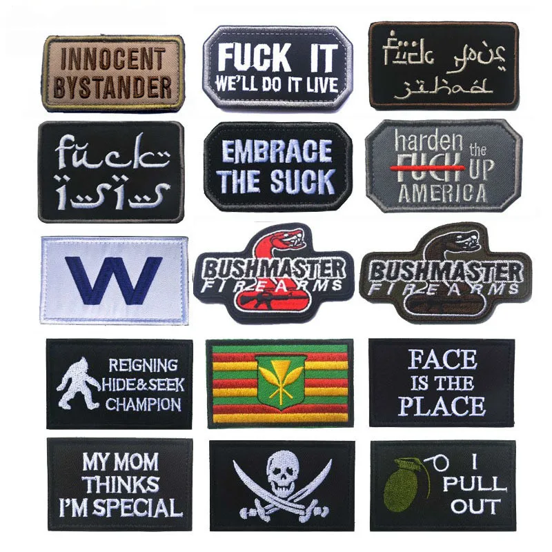 

High Quality Embroidered Epaulettes Magic Stickers Chest Strips English Letters Skull Patch Badges for Backpacks Brooch Banner