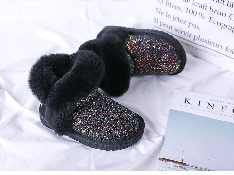 Fashion colorful bling girls winter boots snow boot for girls winter shoes dress shoes with fur kids toddler girls shoe EU 21-37