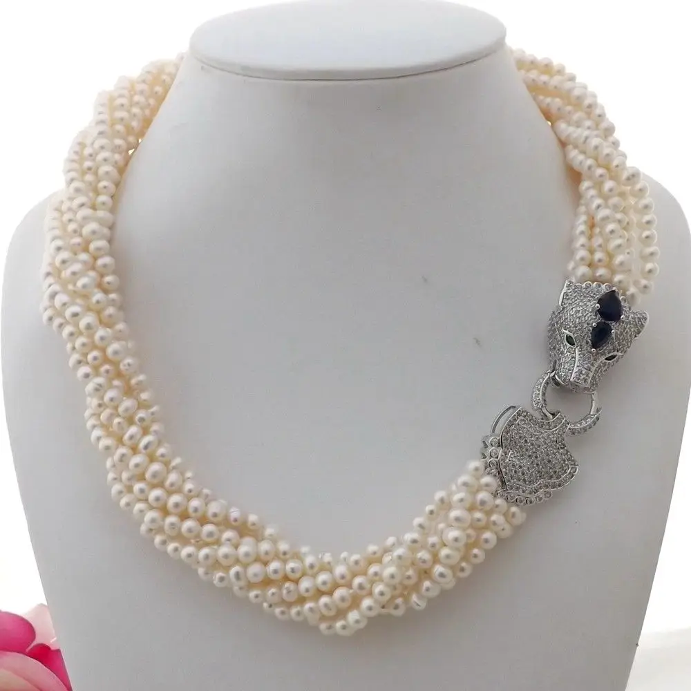 

K111706 20" 8Strands White Pearl Necklace CZ Clasp
