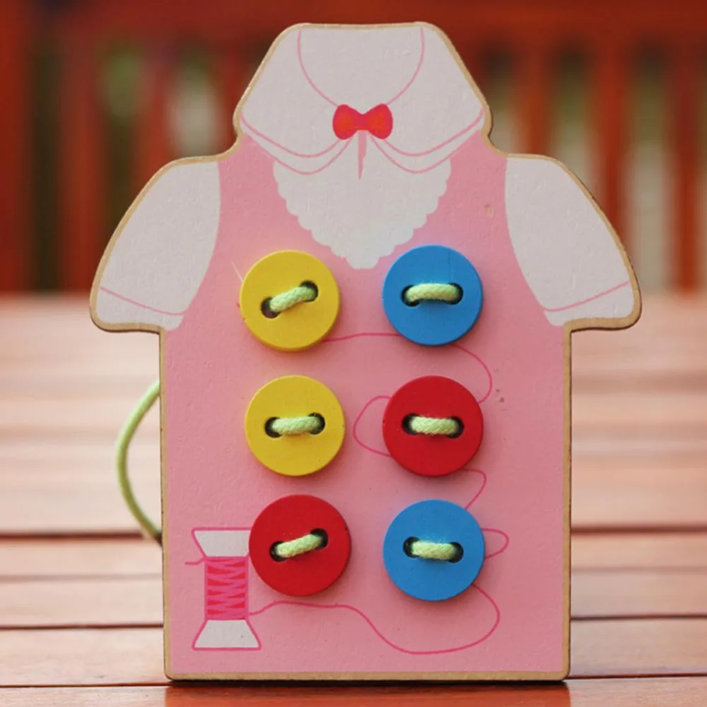  Children Beads Lacing Board Educational Toys Wooden Toys Toddler Sew On Buttons Early Education Tea - 32842686692