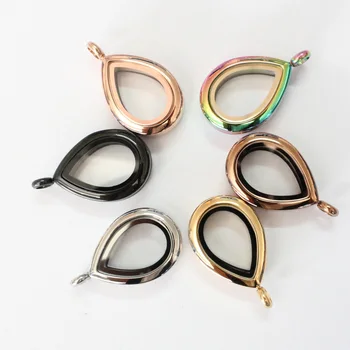 

6 colors water drop floating locket 316L stainless steel magnetic memory photo locket pendant for women