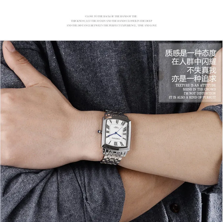 2018 Новая мода пара влюбленных прямоугольник кварцевые часы Для мужчин полный Сталь часы Роскошные CHENXI Марка Наручные часы