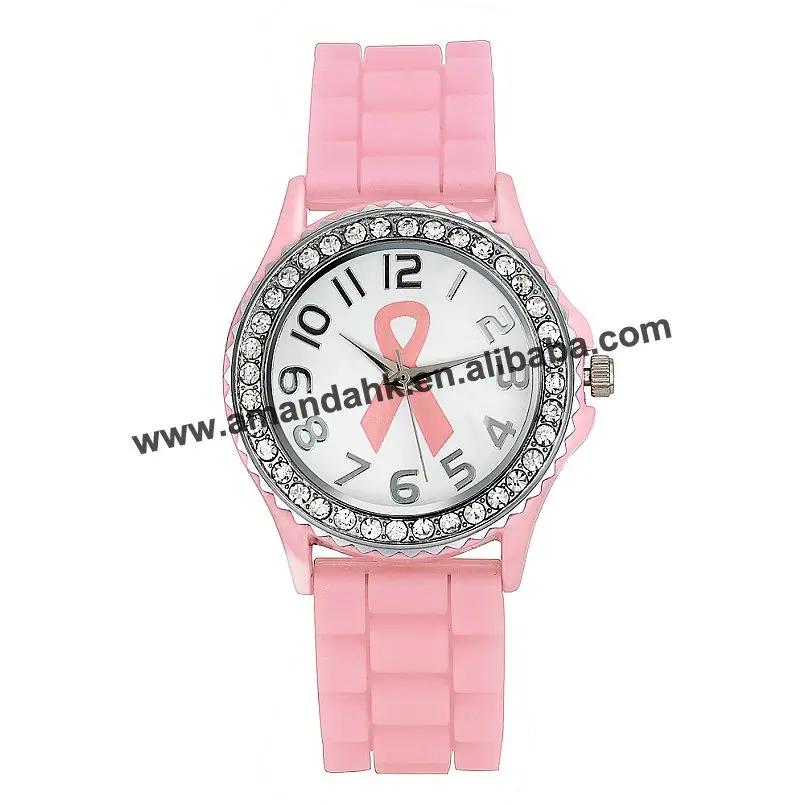 

Wholesale Crystal Cancer Dial Quartz Analog Silicone Band Wrist Watch Hot Sale Silicone Women Wrist Watches