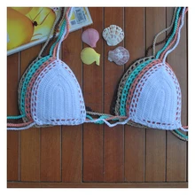 Женский вязаный бюстгальтер бикини ручной работы, сексуальный купальник, бикини, топы с подкладкой