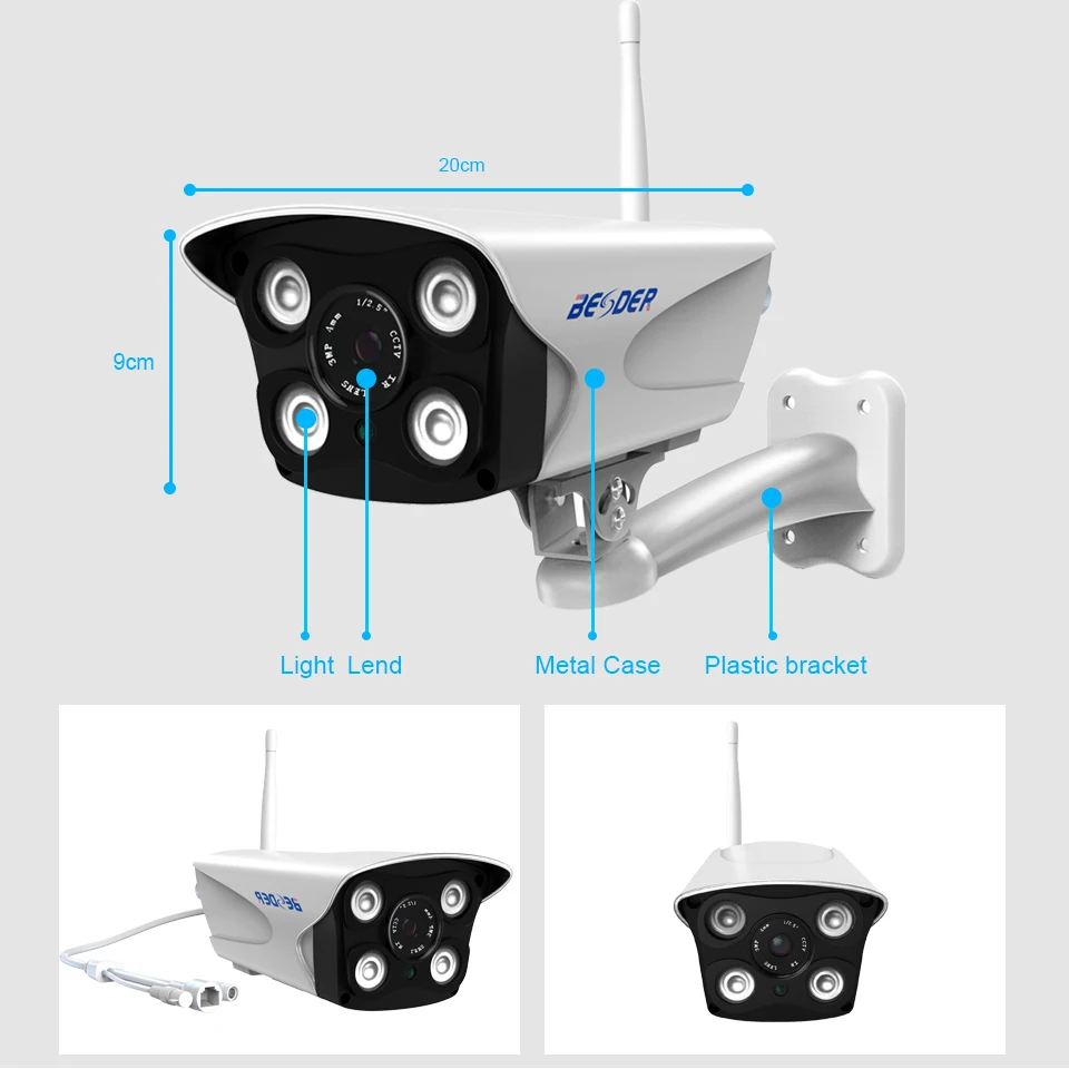 Besder 1080P двухстороннее аудио наружная WiFi камера металлический чехол с 2 ИК светодиодами и 2 белый светильник с светодиодами беспроводная камера безопасности IP CamHi