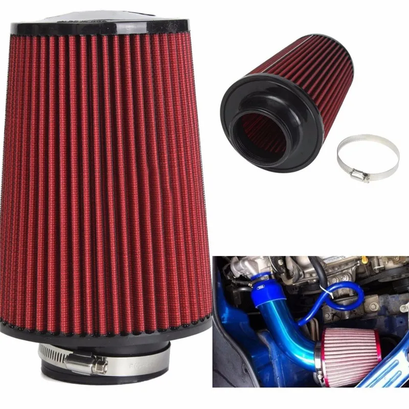 

3" Car Trunk Cold Air Intake Filter High Flow Cold Air Intake System Tapered Cone Cleaner Red Automobile Filters