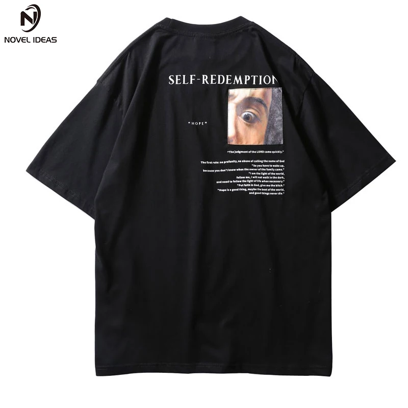 Novel ideas Self Redemption Patchwork Printed T-Shirt 2018 Hip Hop Short Sleeve Streetwear Tops Tees Fashion Skateboards Tshirts | Мужская