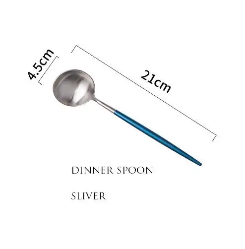 1 шт., KINGLANG, синяя, Золотая вилка, ложка, высокое качество, нержавеющая сталь, столовая ложка и вилка, вилка для стейка - Цвет: dinner spoon