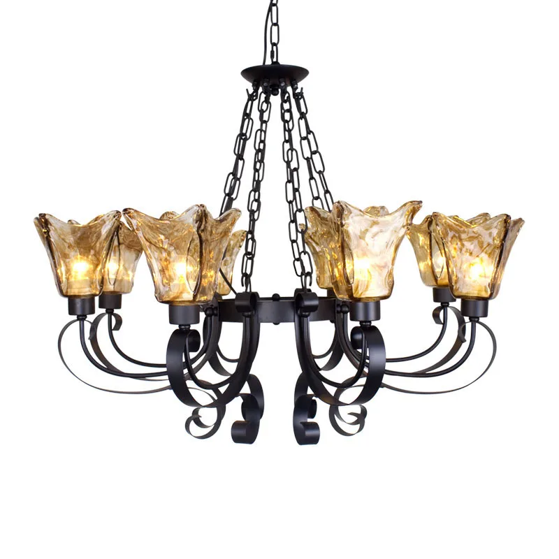 European chandelier villa living room lamp American country bedroom lamp retro iron restaurant lamp Mediterranean chandelier american iron ceiling chandelier modern european bedroom living room lamp restaurant 3 5 6 8 circulars milky lampshade wall lamp