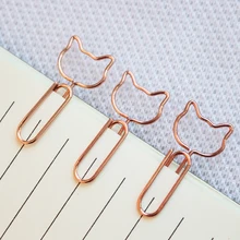 Design de gato clipe de papel rosa ouro criativo clipe de papel forma de gato bookmark escola escritório estacionário clipe de paperclips metal