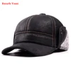 RY9100 Male Winter Genuine Leahter Suede Bomber Hat Man Nubuck Thick Head Warm Dome Caps Elder Black/Brown sewing Fitted Gorras ► Photo 2/6