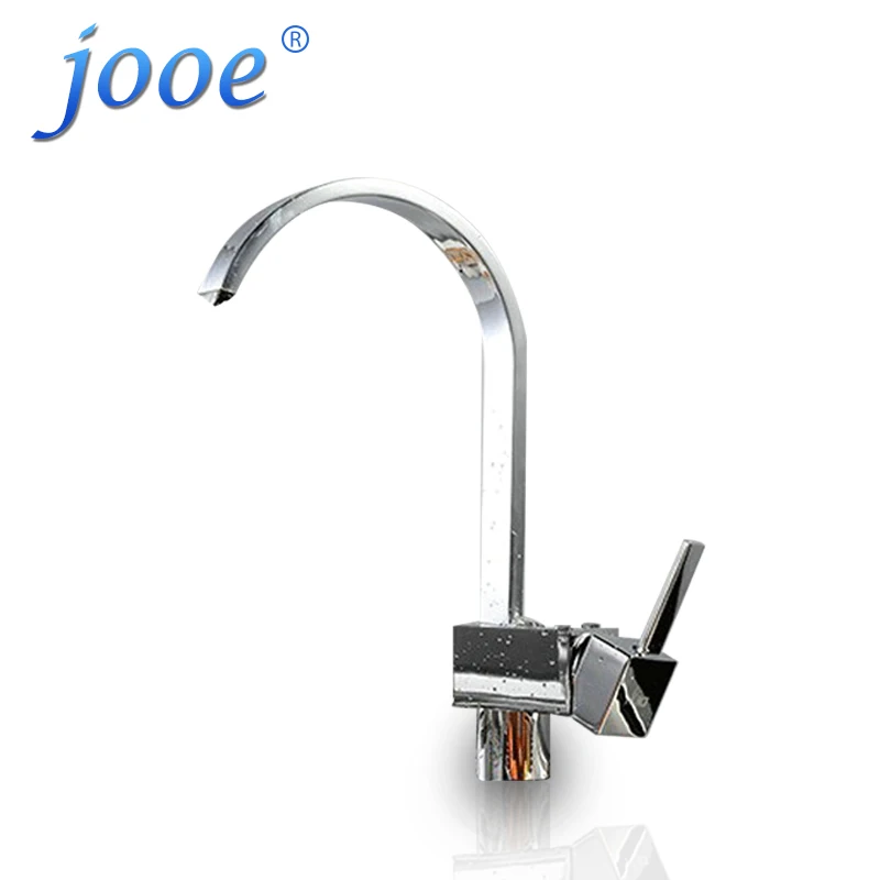 jooe Modern Luxury square Brass plate chrome kitchen faucet hot and cold mixer sink faucet 360