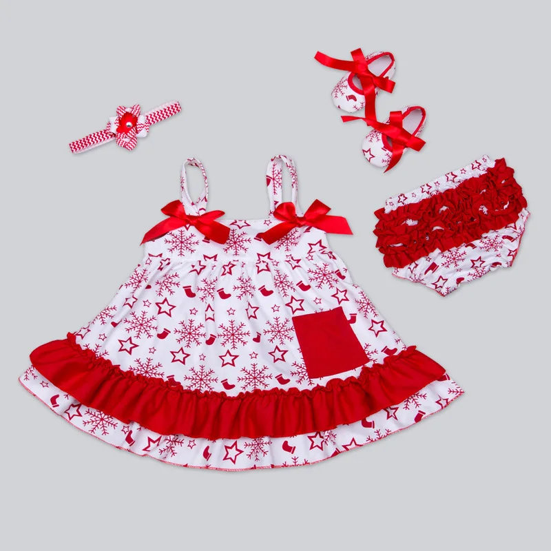 Платья для новорожденных девочек милое весенне-летнее платье с бантом для маленьких девочек, хлопковые комплекты с цветочным принтом без рукавов для маленьких девочек - Цвет: Festive snowflake