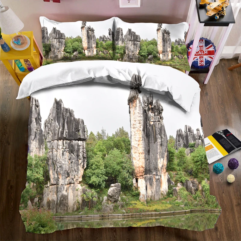 

Landscape with big stones and green trees printing bedding series photos 3d quilt bed linen