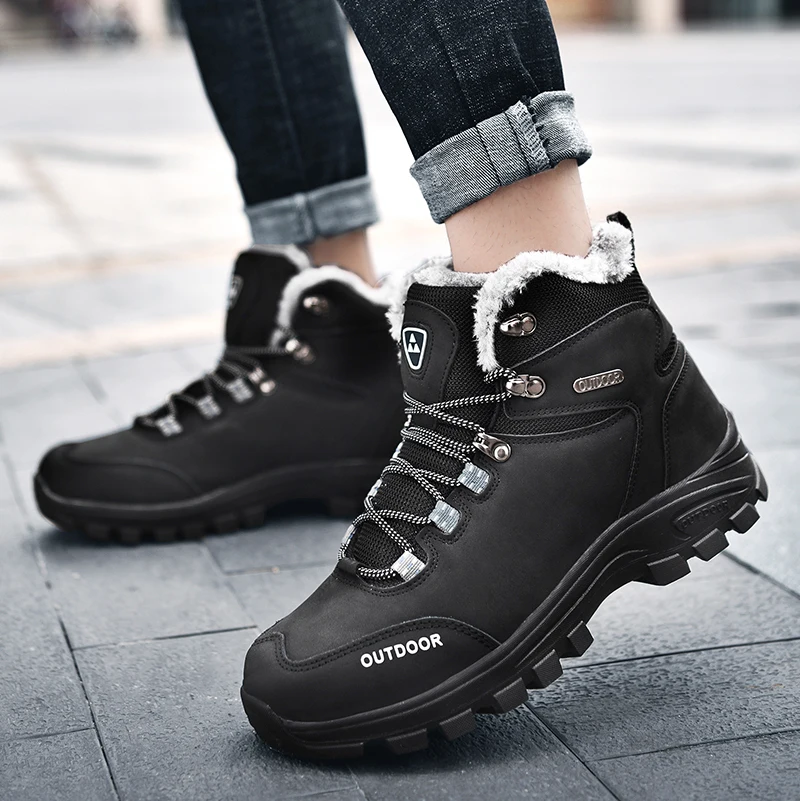

big size 46 Men Boots outdoor Warm Fur&Plush Winter Snow Boots Lace Up Fashion Men Shoes suede leather Sneakers ankle Boots k3