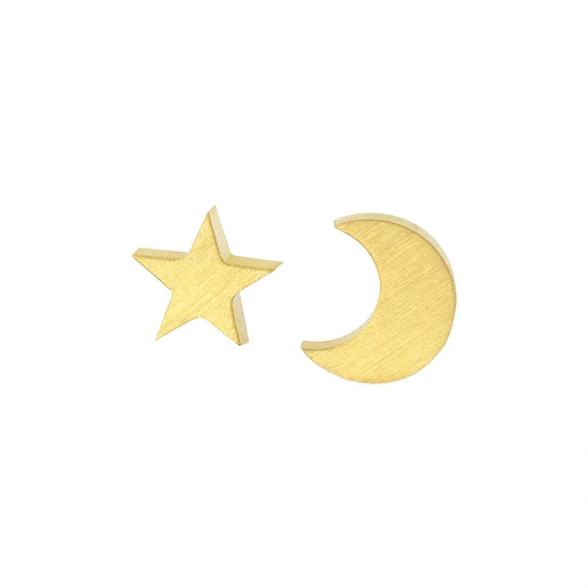 

GORGEOUS TALE Wedding Jewelry Gold Orecchini Mismatching Earrings Twinkling Brushed Crescent Moon & Star Stud Earring For Women