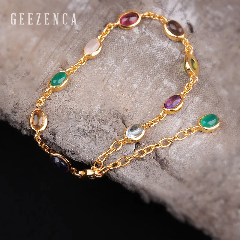 

925 Sterling Silver Natural Gemstone Bracelets Fine Jewelry for Women Agate Ruby Color Handmade Bracelets Tredny Party Gift