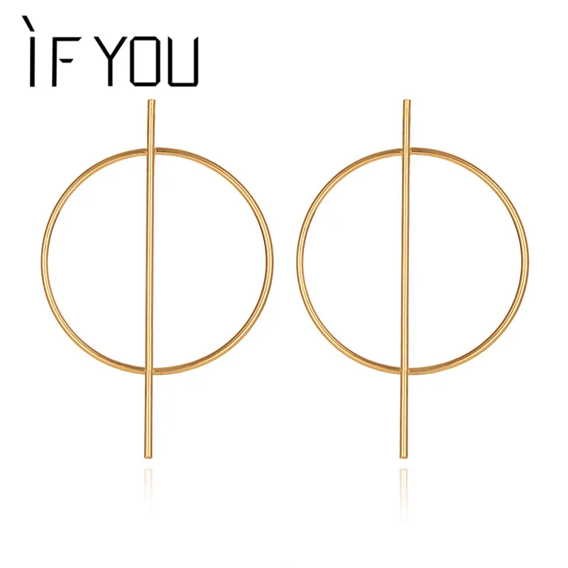 IF YOU Large Fashion Geometry Round Circle Hoop Earrings for Women Gold Color Bar Stick Punk Jewelry Christmas Gift | Украшения и