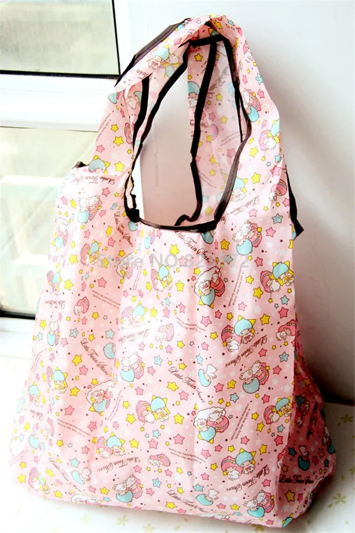 Little Twin Stars Handbag Foldable Shopping Tote Eco Bag ~ Pink