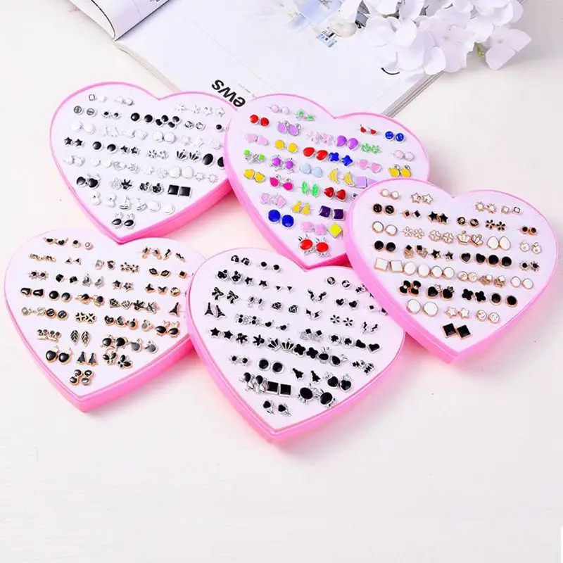 

36 Pairs Assorted Crystal Crown Leaf Stud Piercing Earrings Set Jewerly In BOX