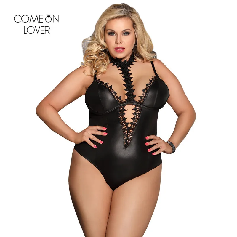 Комбинезон Comeonlover из искусственной кожи Женский пикантный облегающий боди чокер