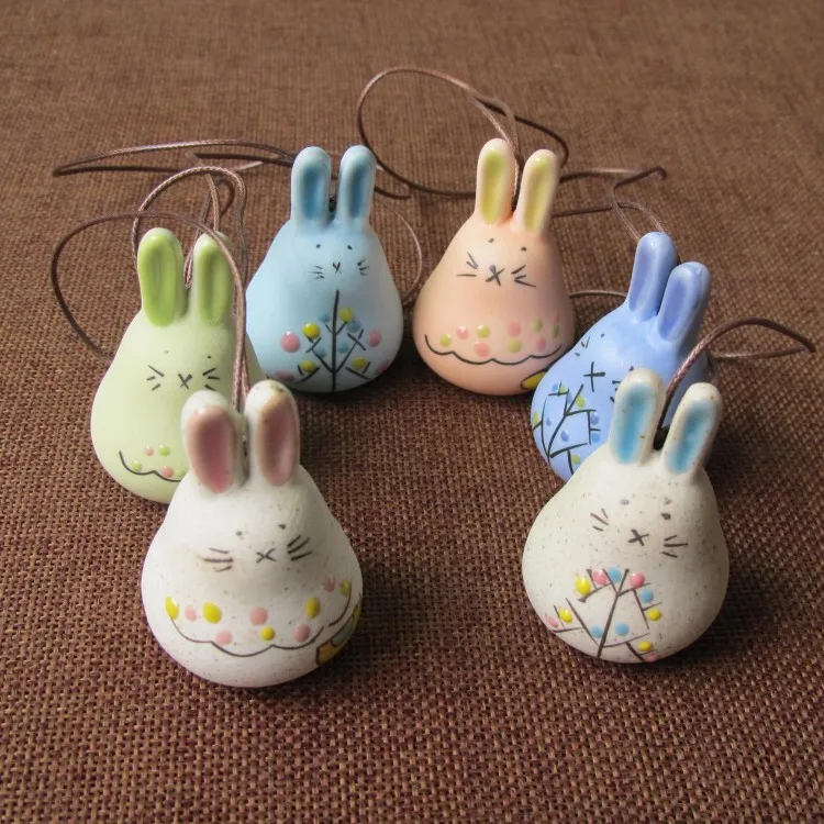 

Cute Mini Rabbit Ceramic Wind Chime Pendant Ornaments Children Birthday Christmas Gift Jingdezhen Ceramic Jewelry Wholesale