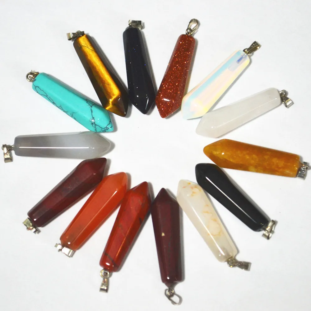 

New 24pcs fashion Natural stone Opal Malachite Green Aventurine Onyx howlite Blue Sand pillar points pendants charms for women