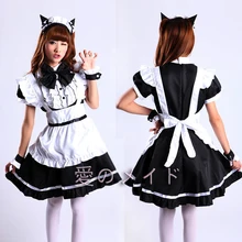 2015 nuevo de las mujeres de lolita dress vestidos medievales orejas de gato sexy mucama cosplay negro/rosa disfraces de halloween para las mujeres