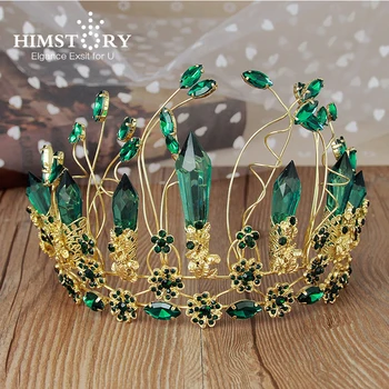 

HIMSTORY Big Size Clear Green Crystal Tiaras Hair Crown Gorgeous Wedding Queen Hairwear Girls Pageant Hair Accessories