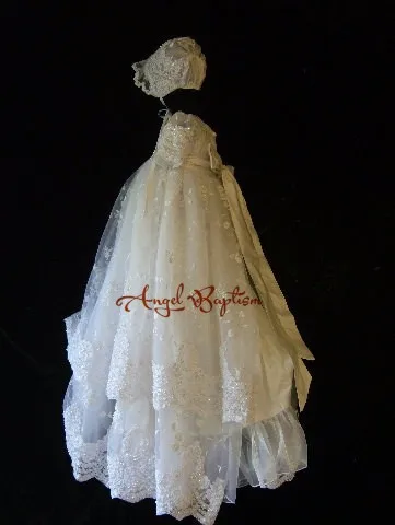 Два яруса вышивка кружева с капот бисером платье для малышек платье для крещения платья для мальчиков и девочек на крестины