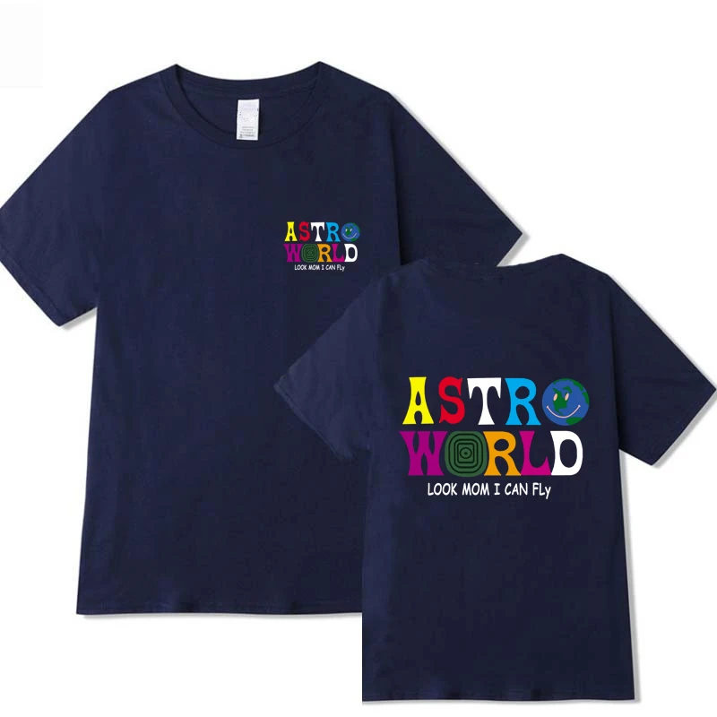 Fashion Mens T-Shirt Travis Scotts Hip Hop T Shirt Men Women ASTROWORLD Mom Look I Can Fly Letter Print Funny Tshirts Cotton Tee - Color: 7