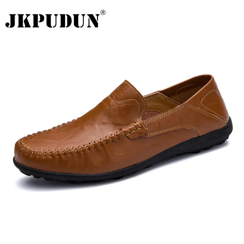 

JKPUDUN Men Shoes Casual Luxury Brand Italian Mens Loafers Genuine Leather Soft Moccasins Breathable Slip on Black Driving Shoes