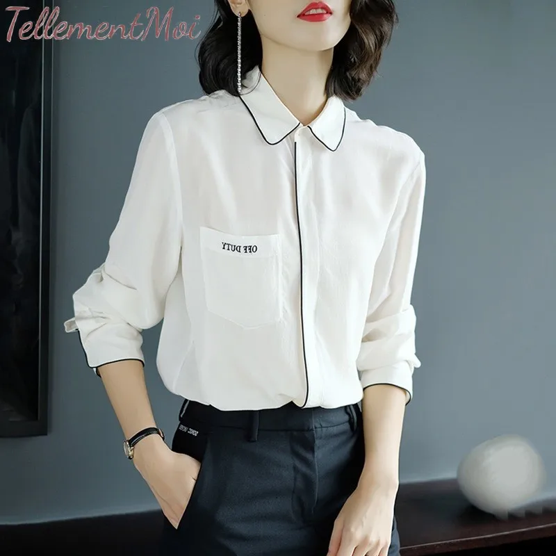2019 Women Chiffon Blouse Long Sleeve White Tops Turn Down Collar Ladies Office Shirts Business Work Casual Female Blouses Shirt |