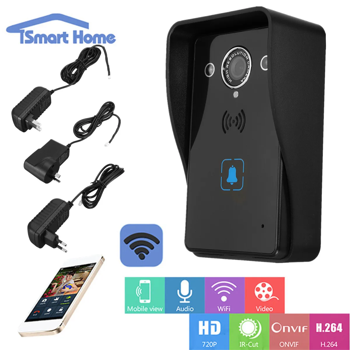 

110V-240V Wireless WiFi Remote Video Camera Doorbell Intercom Monitor Security Mobile Detection Alarm P2P Cloud US/UK/AU/EU Plug