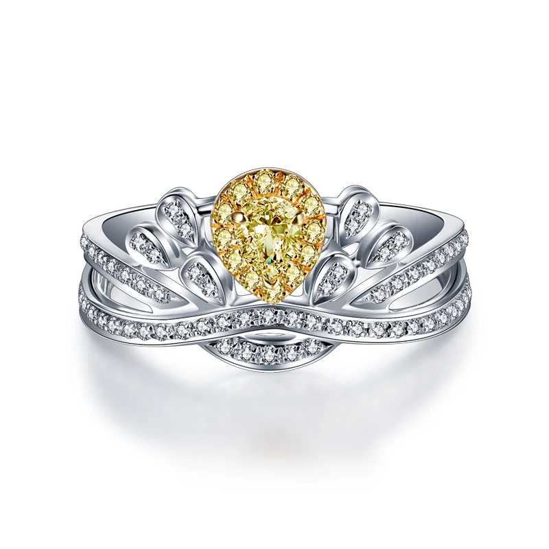 Роскошные 18 K Gold Drop кольцо с желтым бриллиантом Свадебные Обручение Свадебные Цвет корона с алмазами кольцо с бриллиантом женские
