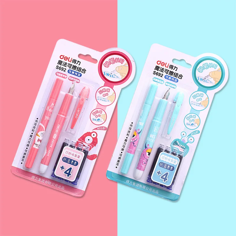 

1 Set Cute Kawaii Plastic Erasable Fountain Pen With Ink Sac For Kids Writing Korean Stationery Student