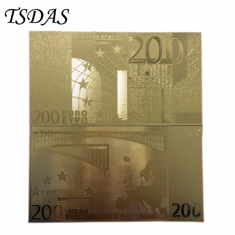 Европейский 200 Банкноты евро с покрытием из чистого 99.9% с покрытыем цвета чистого 24 каратного золота, отделение для банкнот евро хороший подарок для домашнего декора