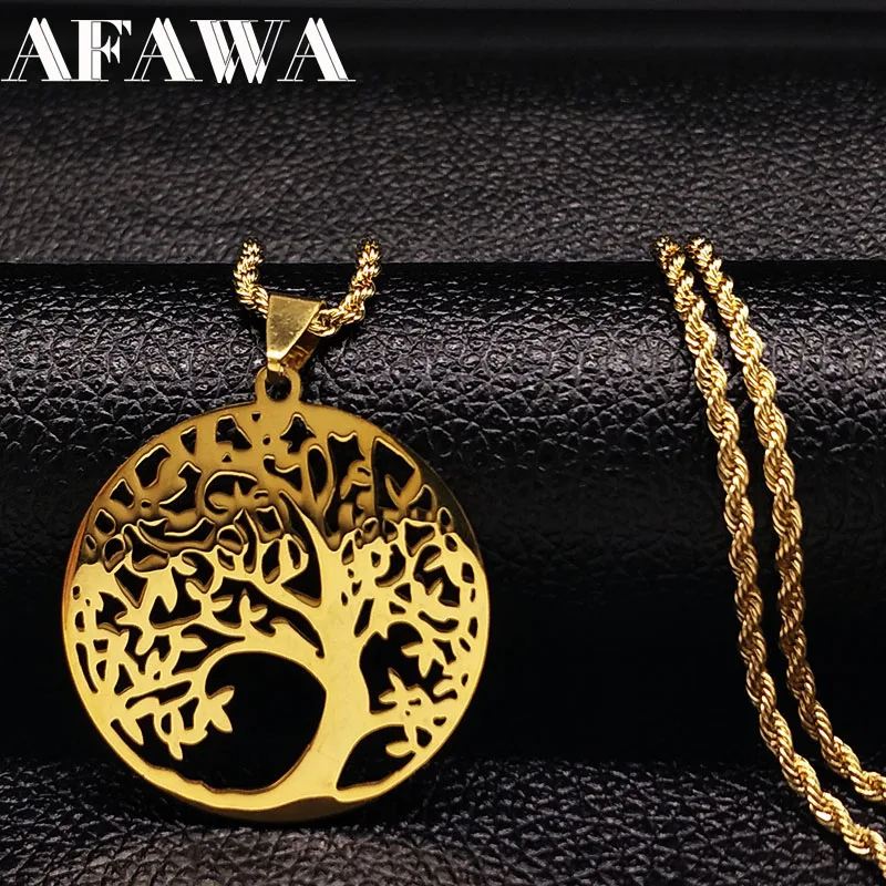 

Stainless Steel Tree of Life Big Necklaces Gold Color Tree Bohemian Long Necklace Jewellery For Women or Men gargantilla N3309