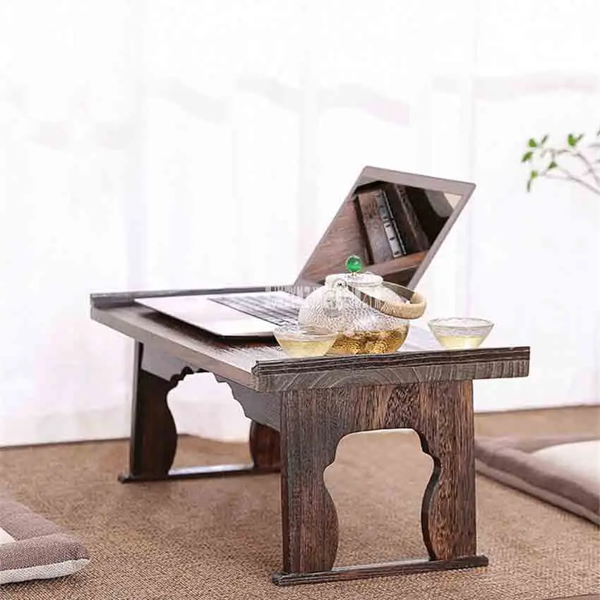 Японский стиль, антикварный маленький чайный столик, складные ножки, прямоугольник, древесина пауловнии, традиционная азиатская мебель для гостиной, низкий стол