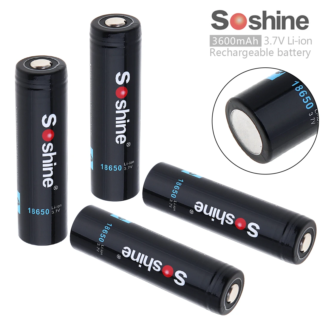 

Soshine 4pcs 3.7V 3600mAh High Capacity 18650 Li-ion Rechargeable Battery with Protected PCB for LED Flashlights Headlamps