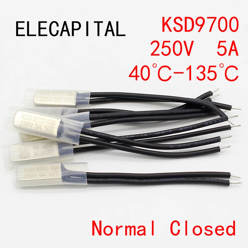 2PCS KSD9700 250V 5A Bimetal Disc Temperature Switch N/O Thermostat Thermal Protector 40~135 degree centigrade,40 Normal Open 